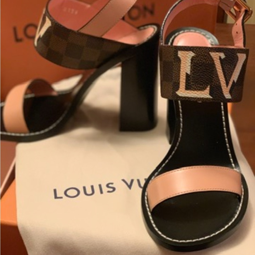 Authentic, limited edition, size 7.5 Louis Vuitton Black and Pink Heeled Sandals - Picture 6 of 8